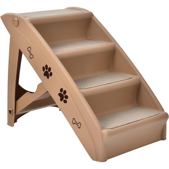 COSTWAY 4-Tier Pet Stairs with Carpeted, Dog Stairs Plastic Cat Stairs Foldable Dog Ramp Portable Pet Stairs for Dogs and Cats, Animal Ramp for Climbing and Scratching (Grey) COSTWAY 4-Tier Pet Stairs with Carpeted, Dog Stairs Plastic Cat Stairs Foldable Dog Ramp Portable Pet Stairs for Dogs and Cats, Animal Ramp for Climbing and Scratching (Grey)