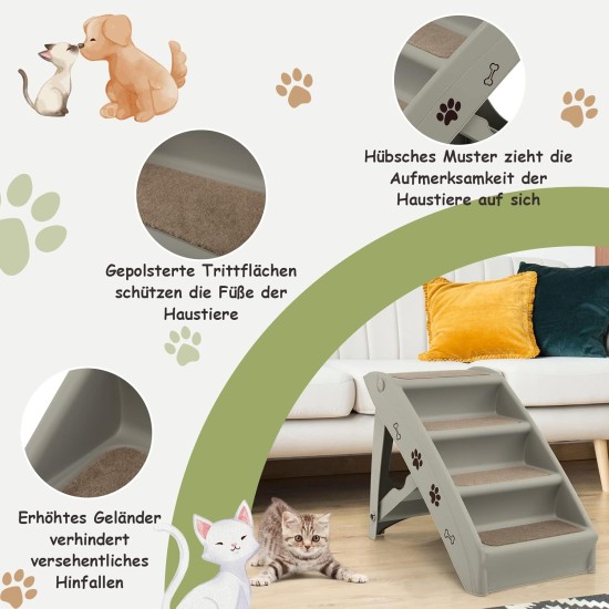 COSTWAY 4-Tier Pet Stairs with Carpeted, Dog Stairs Plastic Cat Stairs Foldable Dog Ramp Portable Pet Stairs for Dogs and Cats, Animal Ramp for Climbing and Scratching (Grey) COSTWAY 4-Tier Pet Stairs with Carpeted, Dog Stairs Plastic Cat Stairs Foldable Dog Ramp Portable Pet Stairs for Dogs and Cats, Animal Ramp for Climbing and Scratching (Grey)