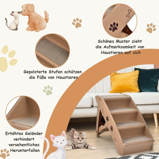 COSTWAY 4-Tier Pet Stairs with Carpeted, Dog Stairs Plastic Cat Stairs Foldable Dog Ramp Portable Pet Stairs for Dogs and Cats, Animal Ramp for Climbing and Scratching (Grey) COSTWAY 4-Tier Pet Stairs with Carpeted, Dog Stairs Plastic Cat Stairs Foldable Dog Ramp Portable Pet Stairs for Dogs and Cats, Animal Ramp for Climbing and Scratching (Grey)