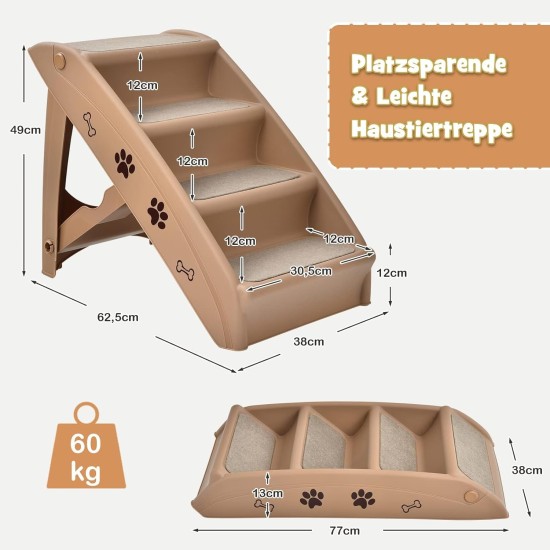 COSTWAY 4-Tier Pet Stairs with Carpeted, Dog Stairs Plastic Cat Stairs Foldable Dog Ramp Portable Pet Stairs for Dogs and Cats, Animal Ramp for Climbing and Scratching (Grey) COSTWAY 4-Tier Pet Stairs with Carpeted, Dog Stairs Plastic Cat Stairs Foldable Dog Ramp Portable Pet Stairs for Dogs and Cats, Animal Ramp for Climbing and Scratching (Grey)