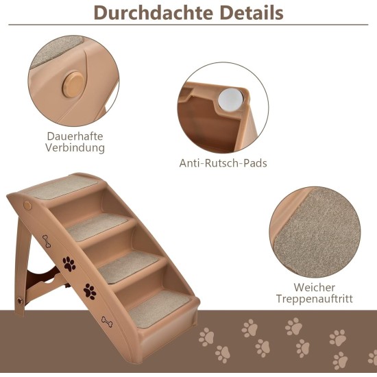 COSTWAY 4-Tier Pet Stairs with Carpeted, Dog Stairs Plastic Cat Stairs Foldable Dog Ramp Portable Pet Stairs for Dogs and Cats, Animal Ramp for Climbing and Scratching (Grey) COSTWAY 4-Tier Pet Stairs with Carpeted, Dog Stairs Plastic Cat Stairs Foldable Dog Ramp Portable Pet Stairs for Dogs and Cats, Animal Ramp for Climbing and Scratching (Grey)