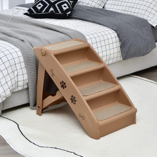 COSTWAY 4-Tier Pet Stairs with Carpeted, Dog Stairs Plastic Cat Stairs Foldable Dog Ramp Portable Pet Stairs for Dogs and Cats, Animal Ramp for Climbing and Scratching (Grey) COSTWAY 4-Tier Pet Stairs with Carpeted, Dog Stairs Plastic Cat Stairs Foldable Dog Ramp Portable Pet Stairs for Dogs and Cats, Animal Ramp for Climbing and Scratching (Grey)