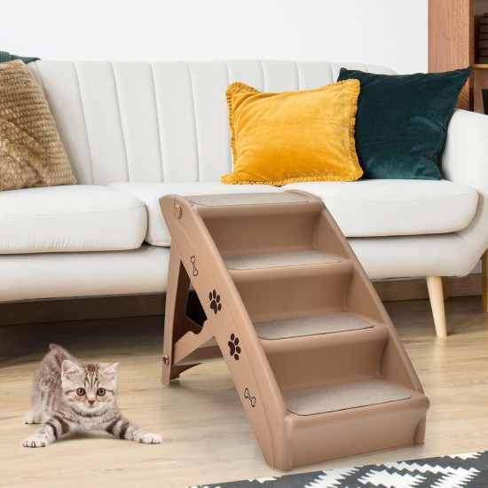COSTWAY 4-Tier Pet Stairs with Carpeted, Dog Stairs Plastic Cat Stairs Foldable Dog Ramp Portable Pet Stairs for Dogs and Cats, Animal Ramp for Climbing and Scratching (Grey) COSTWAY 4-Tier Pet Stairs with Carpeted, Dog Stairs Plastic Cat Stairs Foldable Dog Ramp Portable Pet Stairs for Dogs and Cats, Animal Ramp for Climbing and Scratching (Grey)