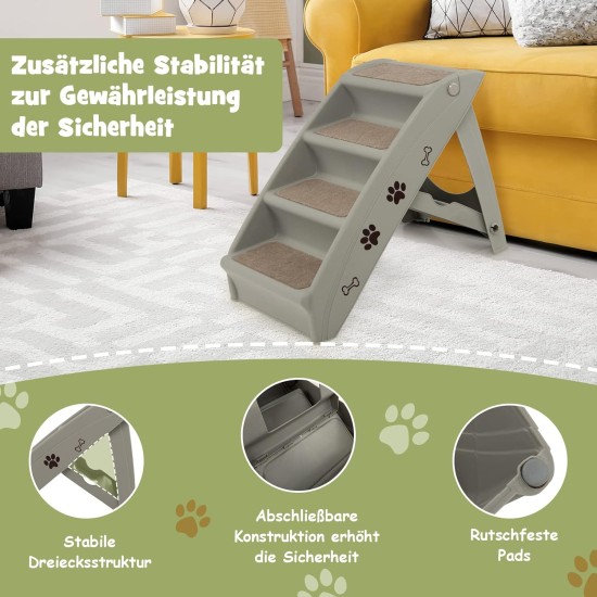 COSTWAY 4-Tier Pet Stairs with Carpeted, Dog Stairs Plastic Cat Stairs Foldable Dog Ramp Portable Pet Stairs for Dogs and Cats, Animal Ramp for Climbing and Scratching (Grey) COSTWAY 4-Tier Pet Stairs with Carpeted, Dog Stairs Plastic Cat Stairs Foldable Dog Ramp Portable Pet Stairs for Dogs and Cats, Animal Ramp for Climbing and Scratching (Grey)