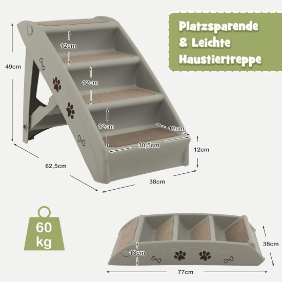 COSTWAY 4-Tier Pet Stairs with Carpeted, Dog Stairs Plastic Cat Stairs Foldable Dog Ramp Portable Pet Stairs for Dogs and Cats, Animal Ramp for Climbing and Scratching (Grey) COSTWAY 4-Tier Pet Stairs with Carpeted, Dog Stairs Plastic Cat Stairs Foldable Dog Ramp Portable Pet Stairs for Dogs and Cats, Animal Ramp for Climbing and Scratching (Grey)
