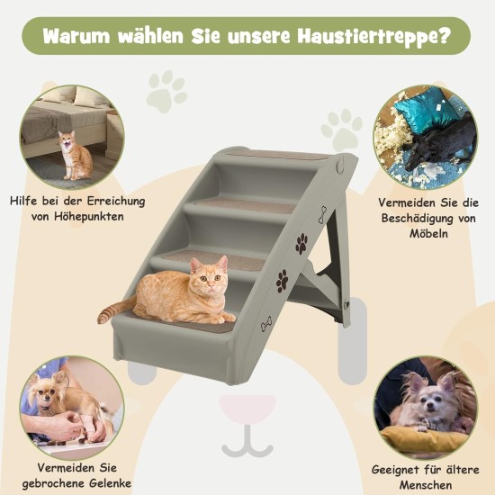 COSTWAY 4-Tier Pet Stairs with Carpeted, Dog Stairs Plastic Cat Stairs Foldable Dog Ramp Portable Pet Stairs for Dogs and Cats, Animal Ramp for Climbing and Scratching (Grey) COSTWAY 4-Tier Pet Stairs with Carpeted, Dog Stairs Plastic Cat Stairs Foldable Dog Ramp Portable Pet Stairs for Dogs and Cats, Animal Ramp for Climbing and Scratching (Grey)