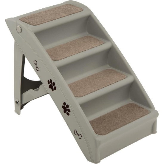 COSTWAY 4-Tier Pet Stairs with Carpeted, Dog Stairs Plastic Cat Stairs Foldable Dog Ramp Portable Pet Stairs for Dogs and Cats, Animal Ramp for Climbing and Scratching (Grey) COSTWAY 4-Tier Pet Stairs with Carpeted, Dog Stairs Plastic Cat Stairs Foldable Dog Ramp Portable Pet Stairs for Dogs and Cats, Animal Ramp for Climbing and Scratching (Grey)