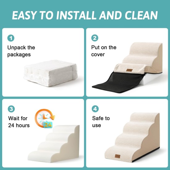 COZY KISS Dog Stairs for Small Dogs 40 cm, Pet Stairs for Couch Made of High Density Sponge, Dog Stairs Dog Ramp with Washable Cover and Non-Slip Base, 40 x 57 x 40 cm, 3 Steps, Grey COZY KISS Dog Stairs for Small Dogs 40 cm, Pet Stairs for Couch Made of High Density Sponge, Dog Stairs Dog Ramp with Washable Cover and Non-Slip Base, 40 x 57 x 40 cm, 3 Steps, Grey