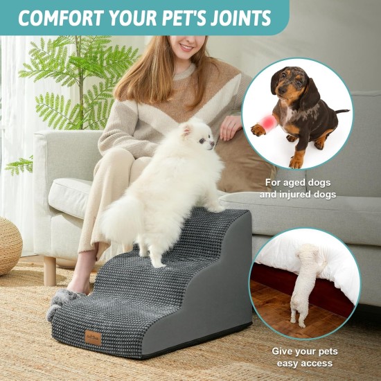 COZY KISS Dog Stairs for Small Dogs 40 cm, Pet Stairs for Couch Made of High Density Sponge, Dog Stairs Dog Ramp with Washable Cover and Non-Slip Base, 40 x 57 x 40 cm, 3 Steps, Grey COZY KISS Dog Stairs for Small Dogs 40 cm, Pet Stairs for Couch Made of High Density Sponge, Dog Stairs Dog Ramp with Washable Cover and Non-Slip Base, 40 x 57 x 40 cm, 3 Steps, Grey