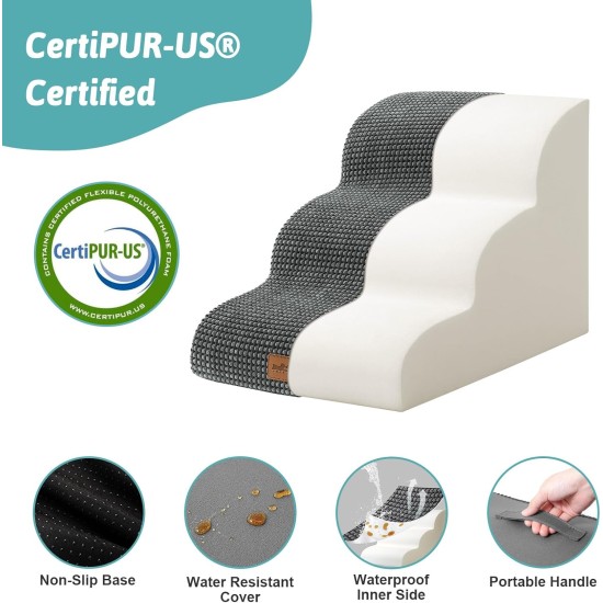 COZY KISS Dog Stairs for Small Dogs 40 cm, Pet Stairs for Couch Made of High Density Sponge, Dog Stairs Dog Ramp with Washable Cover and Non-Slip Base, 40 x 57 x 40 cm, 3 Steps, Grey COZY KISS Dog Stairs for Small Dogs 40 cm, Pet Stairs for Couch Made of High Density Sponge, Dog Stairs Dog Ramp with Washable Cover and Non-Slip Base, 40 x 57 x 40 cm, 3 Steps, Grey