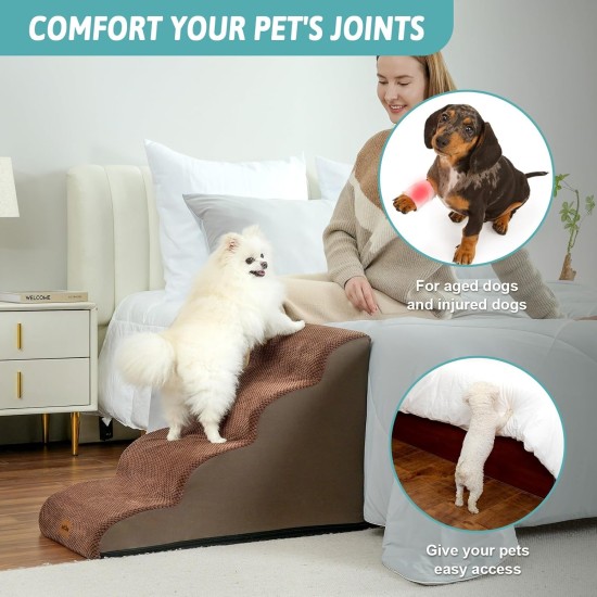 COZY KISS Dog Stairs for Small Dogs 40 cm, Pet Stairs for Couch Made of High Density Sponge, Dog Stairs Dog Ramp with Washable Cover and Non-Slip Base, 40 x 57 x 40 cm, 3 Steps, Grey COZY KISS Dog Stairs for Small Dogs 40 cm, Pet Stairs for Couch Made of High Density Sponge, Dog Stairs Dog Ramp with Washable Cover and Non-Slip Base, 40 x 57 x 40 cm, 3 Steps, Grey