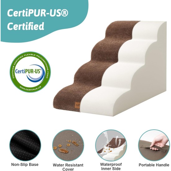 COZY KISS Dog Stairs for Small Dogs 40 cm, Pet Stairs for Couch Made of High Density Sponge, Dog Stairs Dog Ramp with Washable Cover and Non-Slip Base, 40 x 57 x 40 cm, 3 Steps, Grey COZY KISS Dog Stairs for Small Dogs 40 cm, Pet Stairs for Couch Made of High Density Sponge, Dog Stairs Dog Ramp with Washable Cover and Non-Slip Base, 40 x 57 x 40 cm, 3 Steps, Grey