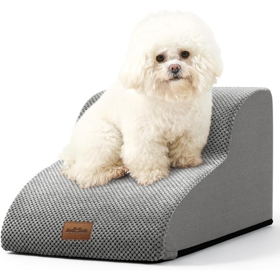 COZY KISS Dog Stairs for Small Dogs 40 cm, Pet Stairs for Couch Made of High Density Sponge, Dog Stairs Dog Ramp with Washable Cover and Non-Slip Base, 40 x 57 x 40 cm, 3 Steps, Grey COZY KISS Dog Stairs for Small Dogs 40 cm, Pet Stairs for Couch Made of High Density Sponge, Dog Stairs Dog Ramp with Washable Cover and Non-Slip Base, 40 x 57 x 40 cm, 3 Steps, Grey