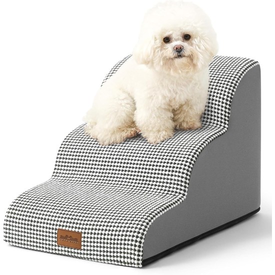 COZY KISS Dog Stairs for Small Dogs 40 cm, Pet Stairs for Couch Made of High Density Sponge, Dog Stairs Dog Ramp with Washable Cover and Non-Slip Base, 40 x 57 x 40 cm, 3 Steps, Grey COZY KISS Dog Stairs for Small Dogs 40 cm, Pet Stairs for Couch Made of High Density Sponge, Dog Stairs Dog Ramp with Washable Cover and Non-Slip Base, 40 x 57 x 40 cm, 3 Steps, Grey