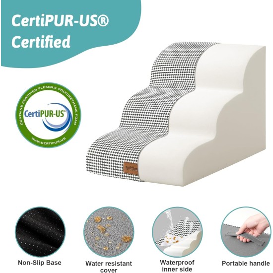 COZY KISS Dog Stairs for Small Dogs 40 cm, Pet Stairs for Couch Made of High Density Sponge, Dog Stairs Dog Ramp with Washable Cover and Non-Slip Base, 40 x 57 x 40 cm, 3 Steps, Grey COZY KISS Dog Stairs for Small Dogs 40 cm, Pet Stairs for Couch Made of High Density Sponge, Dog Stairs Dog Ramp with Washable Cover and Non-Slip Base, 40 x 57 x 40 cm, 3 Steps, Grey