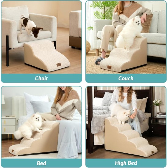 COZY KISS Dog Stairs for Small Dogs 40 cm, Pet Stairs for Couch Made of High Density Sponge, Dog Stairs Dog Ramp with Washable Cover and Non-Slip Base, 40 x 57 x 40 cm, 3 Steps, Grey COZY KISS Dog Stairs for Small Dogs 40 cm, Pet Stairs for Couch Made of High Density Sponge, Dog Stairs Dog Ramp with Washable Cover and Non-Slip Base, 40 x 57 x 40 cm, 3 Steps, Grey
