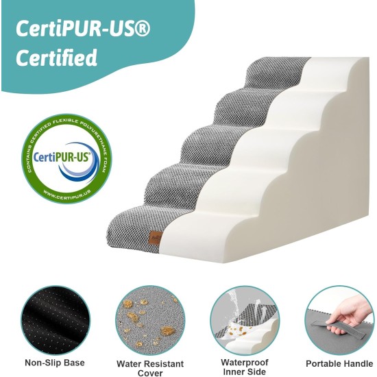 COZY KISS Dog Stairs for Small Dogs 40 cm, Pet Stairs for Couch Made of High Density Sponge, Dog Stairs Dog Ramp with Washable Cover and Non-Slip Base, 40 x 57 x 40 cm, 3 Steps, Grey COZY KISS Dog Stairs for Small Dogs 40 cm, Pet Stairs for Couch Made of High Density Sponge, Dog Stairs Dog Ramp with Washable Cover and Non-Slip Base, 40 x 57 x 40 cm, 3 Steps, Grey
