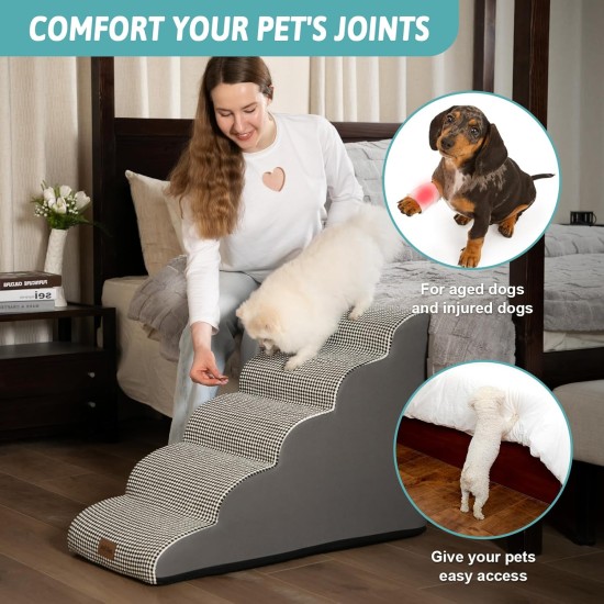 COZY KISS Dog Stairs for Small Dogs 40 cm, Pet Stairs for Couch Made of High Density Sponge, Dog Stairs Dog Ramp with Washable Cover and Non-Slip Base, 40 x 57 x 40 cm, 3 Steps, Grey COZY KISS Dog Stairs for Small Dogs 40 cm, Pet Stairs for Couch Made of High Density Sponge, Dog Stairs Dog Ramp with Washable Cover and Non-Slip Base, 40 x 57 x 40 cm, 3 Steps, Grey