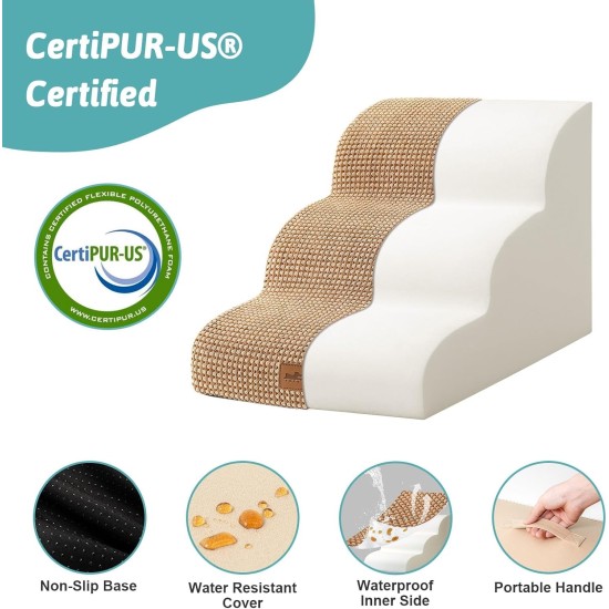 COZY KISS Dog Stairs for Small Dogs 40 cm, Pet Stairs for Couch Made of High Density Sponge, Dog Stairs Dog Ramp with Washable Cover and Non-Slip Base, 40 x 57 x 40 cm, 3 Steps, Grey COZY KISS Dog Stairs for Small Dogs 40 cm, Pet Stairs for Couch Made of High Density Sponge, Dog Stairs Dog Ramp with Washable Cover and Non-Slip Base, 40 x 57 x 40 cm, 3 Steps, Grey