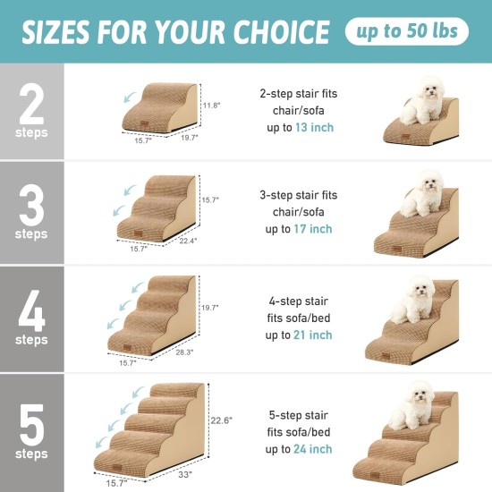 COZY KISS Dog Stairs for Small Dogs 40 cm, Pet Stairs for Couch Made of High Density Sponge, Dog Stairs Dog Ramp with Washable Cover and Non-Slip Base, 40 x 57 x 40 cm, 3 Steps, Grey COZY KISS Dog Stairs for Small Dogs 40 cm, Pet Stairs for Couch Made of High Density Sponge, Dog Stairs Dog Ramp with Washable Cover and Non-Slip Base, 40 x 57 x 40 cm, 3 Steps, Grey