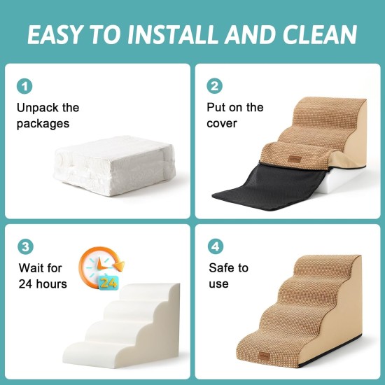 COZY KISS Dog Stairs for Small Dogs 40 cm, Pet Stairs for Couch Made of High Density Sponge, Dog Stairs Dog Ramp with Washable Cover and Non-Slip Base, 40 x 57 x 40 cm, 3 Steps, Grey COZY KISS Dog Stairs for Small Dogs 40 cm, Pet Stairs for Couch Made of High Density Sponge, Dog Stairs Dog Ramp with Washable Cover and Non-Slip Base, 40 x 57 x 40 cm, 3 Steps, Grey