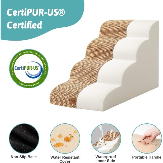 COZY KISS Dog Stairs for Small Dogs 40 cm, Pet Stairs for Couch Made of High Density Sponge, Dog Stairs Dog Ramp with Washable Cover and Non-Slip Base, 40 x 57 x 40 cm, 3 Steps, Grey COZY KISS Dog Stairs for Small Dogs 40 cm, Pet Stairs for Couch Made of High Density Sponge, Dog Stairs Dog Ramp with Washable Cover and Non-Slip Base, 40 x 57 x 40 cm, 3 Steps, Grey