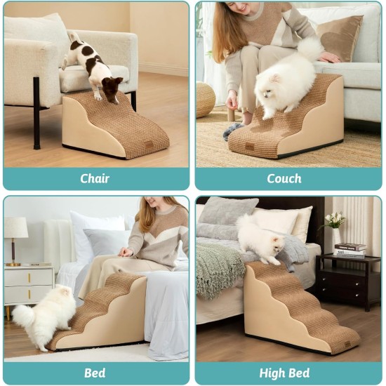 COZY KISS Dog Stairs for Small Dogs 40 cm, Pet Stairs for Couch Made of High Density Sponge, Dog Stairs Dog Ramp with Washable Cover and Non-Slip Base, 40 x 57 x 40 cm, 3 Steps, Grey COZY KISS Dog Stairs for Small Dogs 40 cm, Pet Stairs for Couch Made of High Density Sponge, Dog Stairs Dog Ramp with Washable Cover and Non-Slip Base, 40 x 57 x 40 cm, 3 Steps, Grey