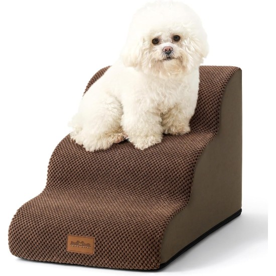 COZY KISS Dog Stairs for Small Dogs 40 cm, Pet Stairs for Couch Made of High Density Sponge, Dog Stairs Dog Ramp with Washable Cover and Non-Slip Base, 40 x 57 x 40 cm, 3 Steps, Grey COZY KISS Dog Stairs for Small Dogs 40 cm, Pet Stairs for Couch Made of High Density Sponge, Dog Stairs Dog Ramp with Washable Cover and Non-Slip Base, 40 x 57 x 40 cm, 3 Steps, Grey