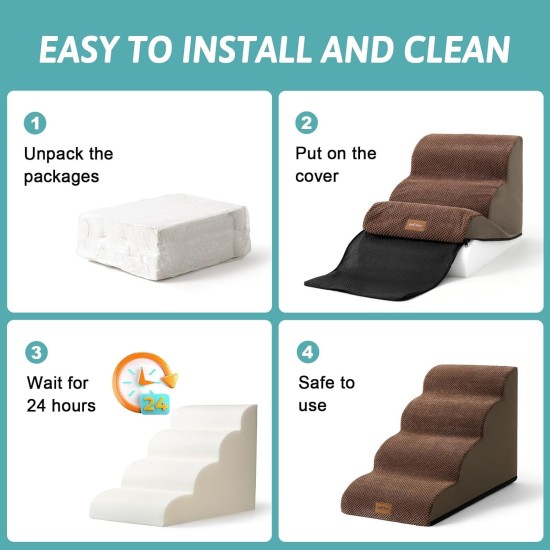 COZY KISS Dog Stairs for Small Dogs 40 cm, Pet Stairs for Couch Made of High Density Sponge, Dog Stairs Dog Ramp with Washable Cover and Non-Slip Base, 40 x 57 x 40 cm, 3 Steps, Grey COZY KISS Dog Stairs for Small Dogs 40 cm, Pet Stairs for Couch Made of High Density Sponge, Dog Stairs Dog Ramp with Washable Cover and Non-Slip Base, 40 x 57 x 40 cm, 3 Steps, Grey