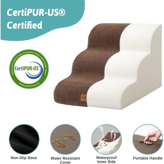 COZY KISS Dog Stairs for Small Dogs 40 cm, Pet Stairs for Couch Made of High Density Sponge, Dog Stairs Dog Ramp with Washable Cover and Non-Slip Base, 40 x 57 x 40 cm, 3 Steps, Grey COZY KISS Dog Stairs for Small Dogs 40 cm, Pet Stairs for Couch Made of High Density Sponge, Dog Stairs Dog Ramp with Washable Cover and Non-Slip Base, 40 x 57 x 40 cm, 3 Steps, Grey