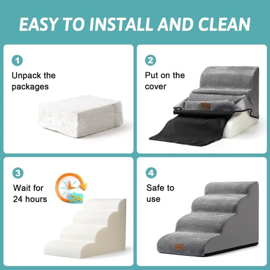 COZY KISS Dog Stairs for Small Dogs 40 cm, Pet Stairs for Couch Made of High Density Sponge, Dog Stairs Dog Ramp with Washable Cover and Non-Slip Base, 40 x 57 x 40 cm, 3 Steps, Grey COZY KISS Dog Stairs for Small Dogs 40 cm, Pet Stairs for Couch Made of High Density Sponge, Dog Stairs Dog Ramp with Washable Cover and Non-Slip Base, 40 x 57 x 40 cm, 3 Steps, Grey