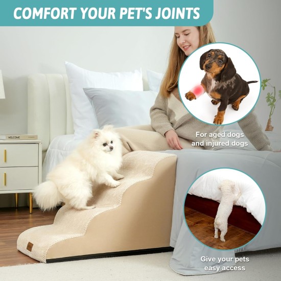 COZY KISS Dog Stairs for Small Dogs 40 cm, Pet Stairs for Couch Made of High Density Sponge, Dog Stairs Dog Ramp with Washable Cover and Non-Slip Base, 40 x 57 x 40 cm, 3 Steps, Grey COZY KISS Dog Stairs for Small Dogs 40 cm, Pet Stairs for Couch Made of High Density Sponge, Dog Stairs Dog Ramp with Washable Cover and Non-Slip Base, 40 x 57 x 40 cm, 3 Steps, Grey