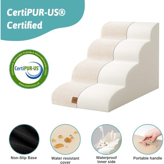 COZY KISS Dog Stairs for Small Dogs 40 cm, Pet Stairs for Couch Made of High Density Sponge, Dog Stairs Dog Ramp with Washable Cover and Non-Slip Base, 40 x 57 x 40 cm, 3 Steps, Grey COZY KISS Dog Stairs for Small Dogs 40 cm, Pet Stairs for Couch Made of High Density Sponge, Dog Stairs Dog Ramp with Washable Cover and Non-Slip Base, 40 x 57 x 40 cm, 3 Steps, Grey
