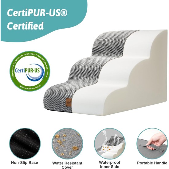 COZY KISS Dog Stairs for Small Dogs 40 cm, Pet Stairs for Couch Made of High Density Sponge, Dog Stairs Dog Ramp with Washable Cover and Non-Slip Base, 40 x 57 x 40 cm, 3 Steps, Grey COZY KISS Dog Stairs for Small Dogs 40 cm, Pet Stairs for Couch Made of High Density Sponge, Dog Stairs Dog Ramp with Washable Cover and Non-Slip Base, 40 x 57 x 40 cm, 3 Steps, Grey