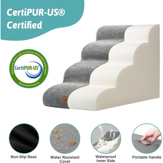 COZY KISS Dog Stairs for Small Dogs 40 cm, Pet Stairs for Couch Made of High Density Sponge, Dog Stairs Dog Ramp with Washable Cover and Non-Slip Base, 40 x 57 x 40 cm, 3 Steps, Grey COZY KISS Dog Stairs for Small Dogs 40 cm, Pet Stairs for Couch Made of High Density Sponge, Dog Stairs Dog Ramp with Washable Cover and Non-Slip Base, 40 x 57 x 40 cm, 3 Steps, Grey
