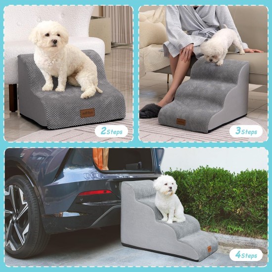 COZY KISS Dog Stairs for Small Dogs 40 cm, Pet Stairs for Couch Made of High Density Sponge, Dog Stairs Dog Ramp with Washable Cover and Non-Slip Base, 40 x 57 x 40 cm, 3 Steps, Grey COZY KISS Dog Stairs for Small Dogs 40 cm, Pet Stairs for Couch Made of High Density Sponge, Dog Stairs Dog Ramp with Washable Cover and Non-Slip Base, 40 x 57 x 40 cm, 3 Steps, Grey