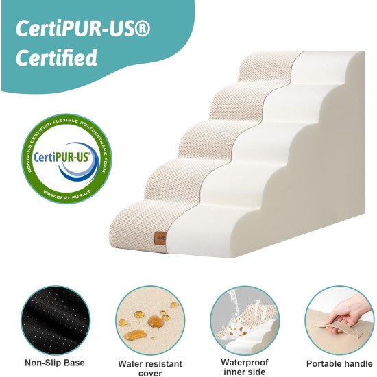COZY KISS Dog Stairs for Small Dogs 40 cm, Pet Stairs for Couch Made of High Density Sponge, Dog Stairs Dog Ramp with Washable Cover and Non-Slip Base, 40 x 57 x 40 cm, 3 Steps, Grey COZY KISS Dog Stairs for Small Dogs 40 cm, Pet Stairs for Couch Made of High Density Sponge, Dog Stairs Dog Ramp with Washable Cover and Non-Slip Base, 40 x 57 x 40 cm, 3 Steps, Grey