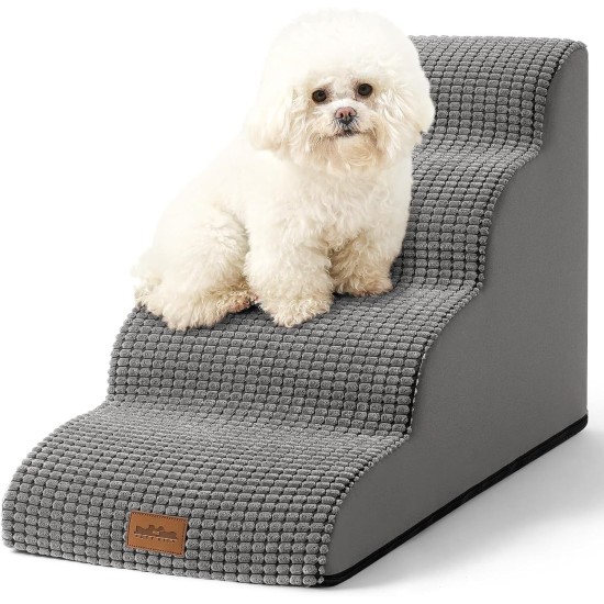 COZY KISS Dog Stairs for Small Dogs 40 cm, Pet Stairs for Couch Made of High Density Sponge, Dog Stairs Dog Ramp with Washable Cover and Non-Slip Base, 40 x 57 x 40 cm, 3 Steps, Grey COZY KISS Dog Stairs for Small Dogs 40 cm, Pet Stairs for Couch Made of High Density Sponge, Dog Stairs Dog Ramp with Washable Cover and Non-Slip Base, 40 x 57 x 40 cm, 3 Steps, Grey
