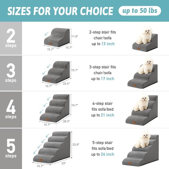 COZY KISS Dog Stairs for Small Dogs 40 cm, Pet Stairs for Couch Made of High Density Sponge, Dog Stairs Dog Ramp with Washable Cover and Non-Slip Base, 40 x 57 x 40 cm, 3 Steps, Grey COZY KISS Dog Stairs for Small Dogs 40 cm, Pet Stairs for Couch Made of High Density Sponge, Dog Stairs Dog Ramp with Washable Cover and Non-Slip Base, 40 x 57 x 40 cm, 3 Steps, Grey