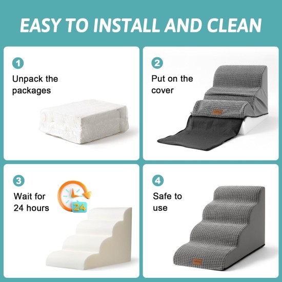 COZY KISS Dog Stairs for Small Dogs 40 cm, Pet Stairs for Couch Made of High Density Sponge, Dog Stairs Dog Ramp with Washable Cover and Non-Slip Base, 40 x 57 x 40 cm, 3 Steps, Grey COZY KISS Dog Stairs for Small Dogs 40 cm, Pet Stairs for Couch Made of High Density Sponge, Dog Stairs Dog Ramp with Washable Cover and Non-Slip Base, 40 x 57 x 40 cm, 3 Steps, Grey