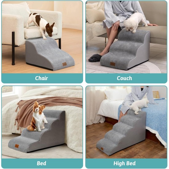 COZY KISS Dog Stairs for Small Dogs 40 cm, Pet Stairs for Couch Made of High Density Sponge, Dog Stairs Dog Ramp with Washable Cover and Non-Slip Base, 40 x 57 x 40 cm, 3 Steps, Grey COZY KISS Dog Stairs for Small Dogs 40 cm, Pet Stairs for Couch Made of High Density Sponge, Dog Stairs Dog Ramp with Washable Cover and Non-Slip Base, 40 x 57 x 40 cm, 3 Steps, Grey