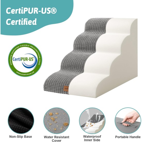 COZY KISS Dog Stairs for Small Dogs 40 cm, Pet Stairs for Couch Made of High Density Sponge, Dog Stairs Dog Ramp with Washable Cover and Non-Slip Base, 40 x 57 x 40 cm, 3 Steps, Grey COZY KISS Dog Stairs for Small Dogs 40 cm, Pet Stairs for Couch Made of High Density Sponge, Dog Stairs Dog Ramp with Washable Cover and Non-Slip Base, 40 x 57 x 40 cm, 3 Steps, Grey