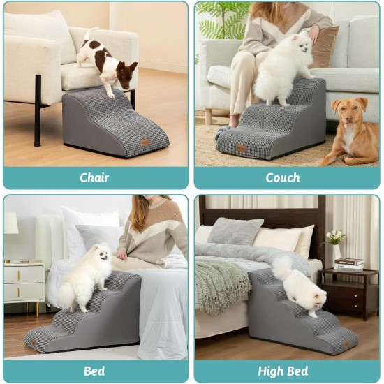 COZY KISS Dog Stairs for Small Dogs 40 cm, Pet Stairs for Couch Made of High Density Sponge, Dog Stairs Dog Ramp with Washable Cover and Non-Slip Base, 40 x 57 x 40 cm, 3 Steps, Grey COZY KISS Dog Stairs for Small Dogs 40 cm, Pet Stairs for Couch Made of High Density Sponge, Dog Stairs Dog Ramp with Washable Cover and Non-Slip Base, 40 x 57 x 40 cm, 3 Steps, Grey