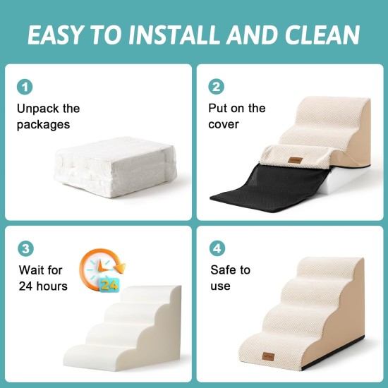 COZY KISS Dog Stairs for Small Dogs 40 cm, Pet Stairs for Couch Made of High Density Sponge, Dog Stairs Dog Ramp with Washable Cover and Non-Slip Base, 40 x 57 x 40 cm, 3 Steps, Grey COZY KISS Dog Stairs for Small Dogs 40 cm, Pet Stairs for Couch Made of High Density Sponge, Dog Stairs Dog Ramp with Washable Cover and Non-Slip Base, 40 x 57 x 40 cm, 3 Steps, Grey