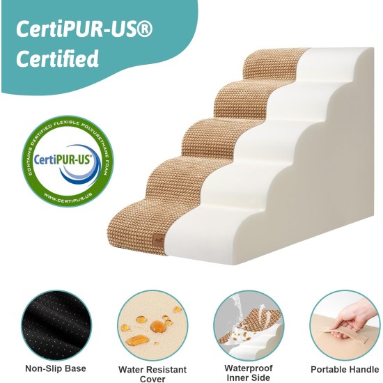 COZY KISS Dog Stairs for Small Dogs 40 cm, Pet Stairs for Couch Made of High Density Sponge, Dog Stairs Dog Ramp with Washable Cover and Non-Slip Base, 40 x 57 x 40 cm, 3 Steps, Grey COZY KISS Dog Stairs for Small Dogs 40 cm, Pet Stairs for Couch Made of High Density Sponge, Dog Stairs Dog Ramp with Washable Cover and Non-Slip Base, 40 x 57 x 40 cm, 3 Steps, Grey