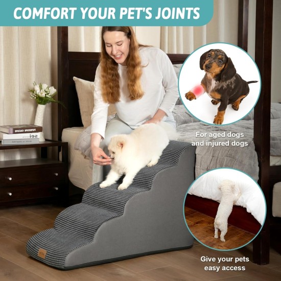 COZY KISS Dog Stairs for Small Dogs 40 cm, Pet Stairs for Couch Made of High Density Sponge, Dog Stairs Dog Ramp with Washable Cover and Non-Slip Base, 40 x 57 x 40 cm, 3 Steps, Grey COZY KISS Dog Stairs for Small Dogs 40 cm, Pet Stairs for Couch Made of High Density Sponge, Dog Stairs Dog Ramp with Washable Cover and Non-Slip Base, 40 x 57 x 40 cm, 3 Steps, Grey