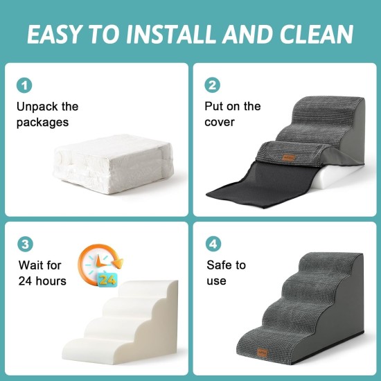 COZY KISS Dog Stairs for Small Dogs 40 cm, Pet Stairs for Couch Made of High Density Sponge, Dog Stairs Dog Ramp with Washable Cover and Non-Slip Base, 40 x 57 x 40 cm, 3 Steps, Grey COZY KISS Dog Stairs for Small Dogs 40 cm, Pet Stairs for Couch Made of High Density Sponge, Dog Stairs Dog Ramp with Washable Cover and Non-Slip Base, 40 x 57 x 40 cm, 3 Steps, Grey