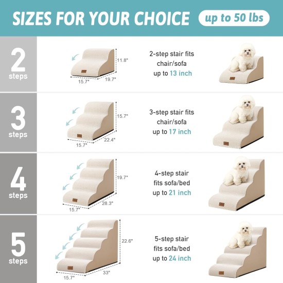 COZY KISS Dog Stairs for Small Dogs 40 cm, Pet Stairs for Couch Made of High Density Sponge, Dog Stairs Dog Ramp with Washable Cover and Non-Slip Base, 40 x 57 x 40 cm, 3 Steps, Grey COZY KISS Dog Stairs for Small Dogs 40 cm, Pet Stairs for Couch Made of High Density Sponge, Dog Stairs Dog Ramp with Washable Cover and Non-Slip Base, 40 x 57 x 40 cm, 3 Steps, Grey
