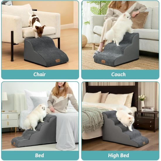 COZY KISS Dog Stairs for Small Dogs 40 cm, Pet Stairs for Couch Made of High Density Sponge, Dog Stairs Dog Ramp with Washable Cover and Non-Slip Base, 40 x 57 x 40 cm, 3 Steps, Grey COZY KISS Dog Stairs for Small Dogs 40 cm, Pet Stairs for Couch Made of High Density Sponge, Dog Stairs Dog Ramp with Washable Cover and Non-Slip Base, 40 x 57 x 40 cm, 3 Steps, Grey
