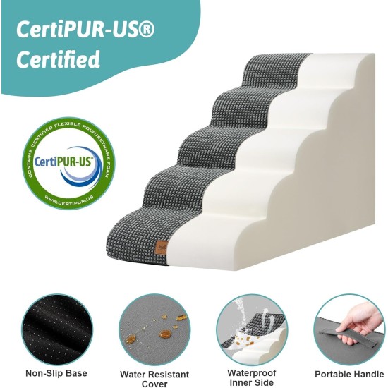 COZY KISS Dog Stairs for Small Dogs 40 cm, Pet Stairs for Couch Made of High Density Sponge, Dog Stairs Dog Ramp with Washable Cover and Non-Slip Base, 40 x 57 x 40 cm, 3 Steps, Grey COZY KISS Dog Stairs for Small Dogs 40 cm, Pet Stairs for Couch Made of High Density Sponge, Dog Stairs Dog Ramp with Washable Cover and Non-Slip Base, 40 x 57 x 40 cm, 3 Steps, Grey